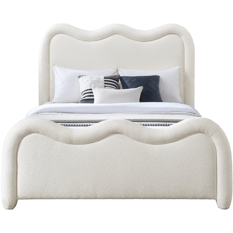 Bowery Hill Contemporary Soft Cream Chenille Fabric Queen Bed