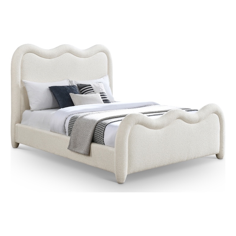 Bowery Hill Contemporary Soft Cream Chenille Fabric Queen Bed