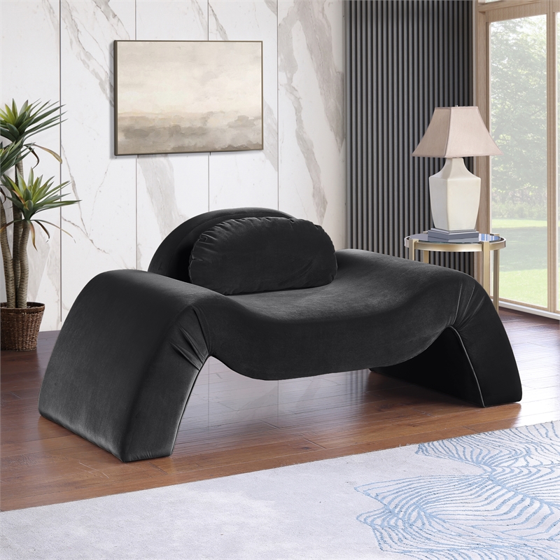 Bowery Hill Contemporary Solid Wood Inner Frame Black Durable Velvet Chair