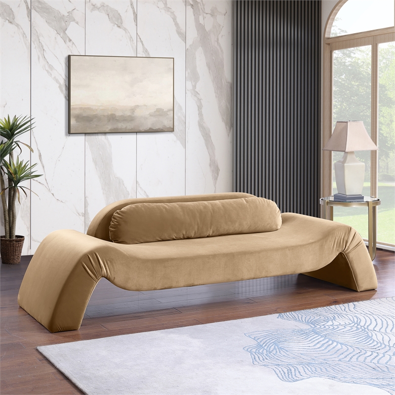Bowery Hill Contemporary Solid Wood Inner Frame Beige Durable Velvet Sofa