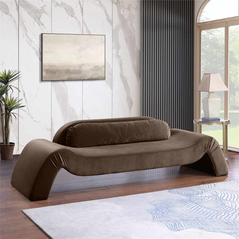 Bowery Hill Contemporary Solid Wood Inner Frame Brown Durable Velvet Sofa