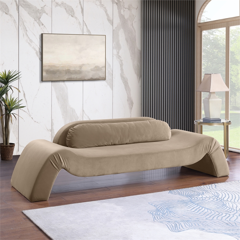 Bowery Hill Contemporary Solid Wood Inner Frame Taupe Durable Velvet Sofa