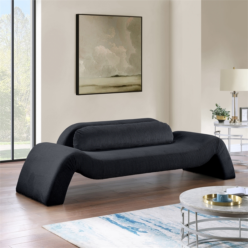 Bowery Hill Contemporary Soft Black Microsuede Corduroy Sofa
