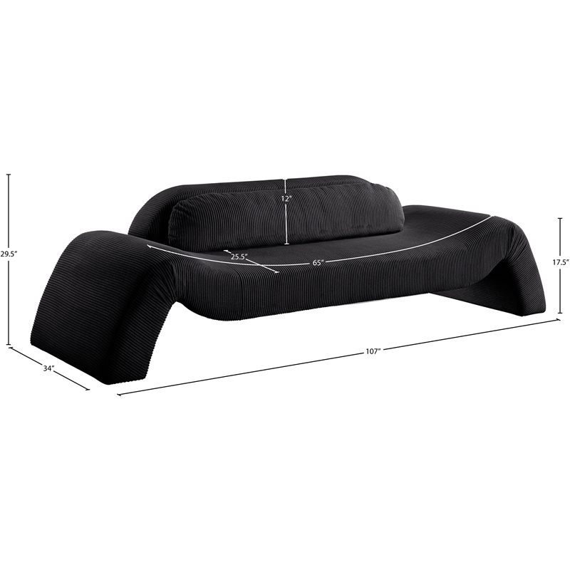 Bowery Hill Contemporary Soft Black Microsuede Corduroy Sofa