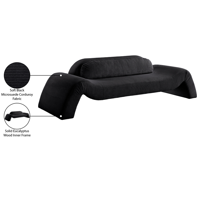 Bowery Hill Contemporary Soft Black Microsuede Corduroy Sofa