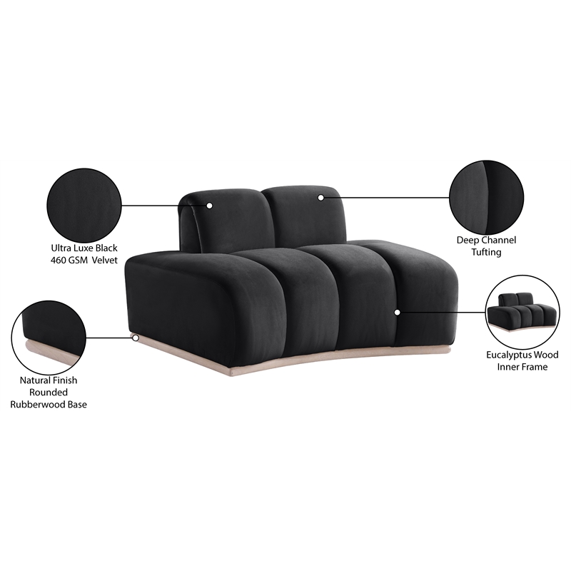 Bowery Hill Contemporary Deep Channel Tufted Black Durable Velvet Chair