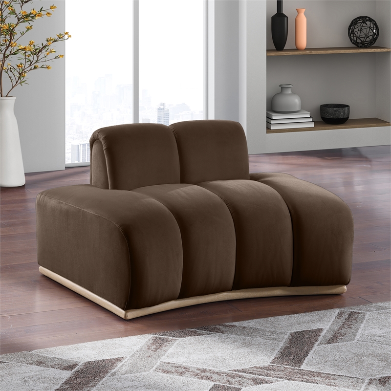 Bowery Hill Contemporary Deep Channel Tufted Brown Durable Velvet Chair