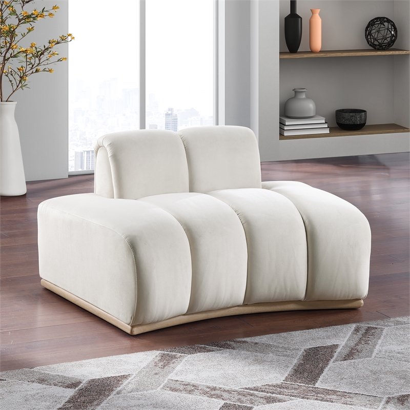 Bowery Hill Contemporary Deep Channel Tufted Cream Durable Velvet Chair