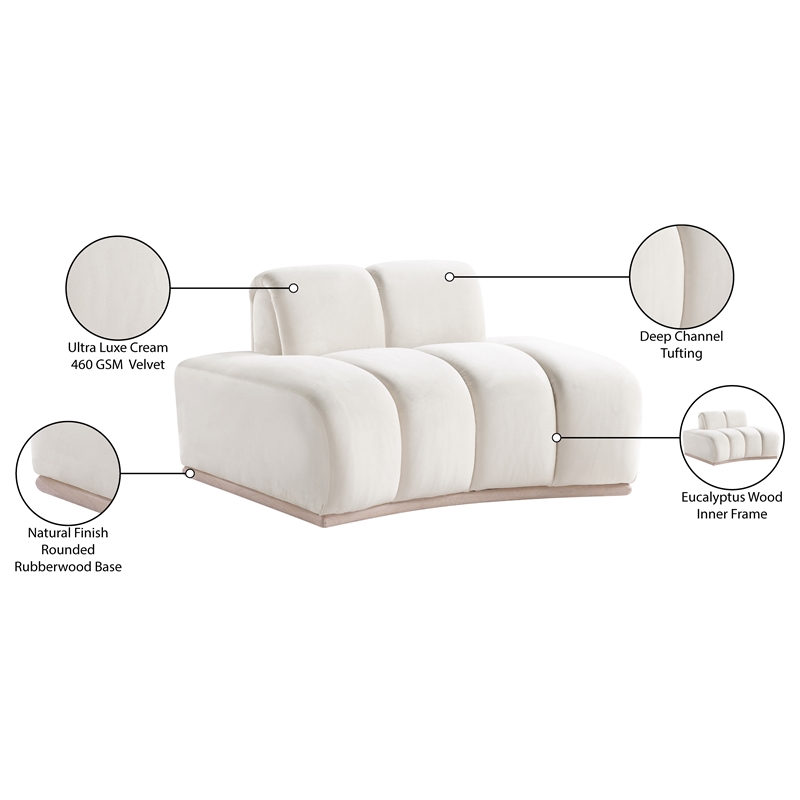 Bowery Hill Contemporary Deep Channel Tufted Cream Durable Velvet Chair