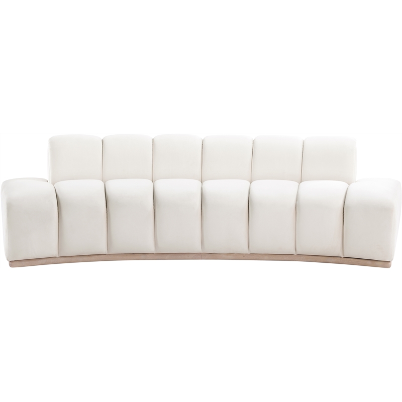 Bowery Hill Contemporary Deep Channel Tufted Cream Durable Velvet Sofa