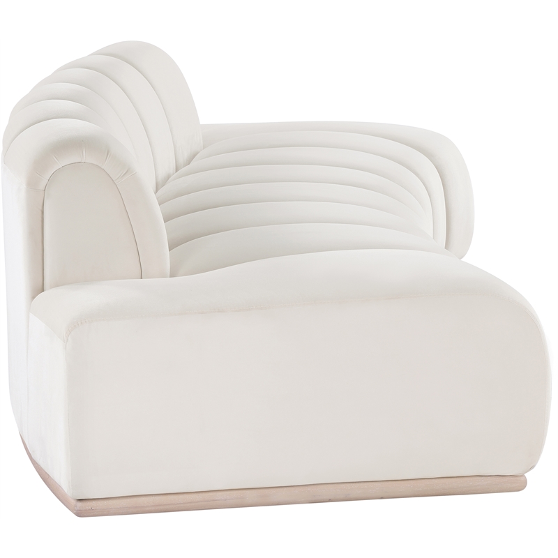 Bowery Hill Contemporary Deep Channel Tufted Cream Durable Velvet Sofa