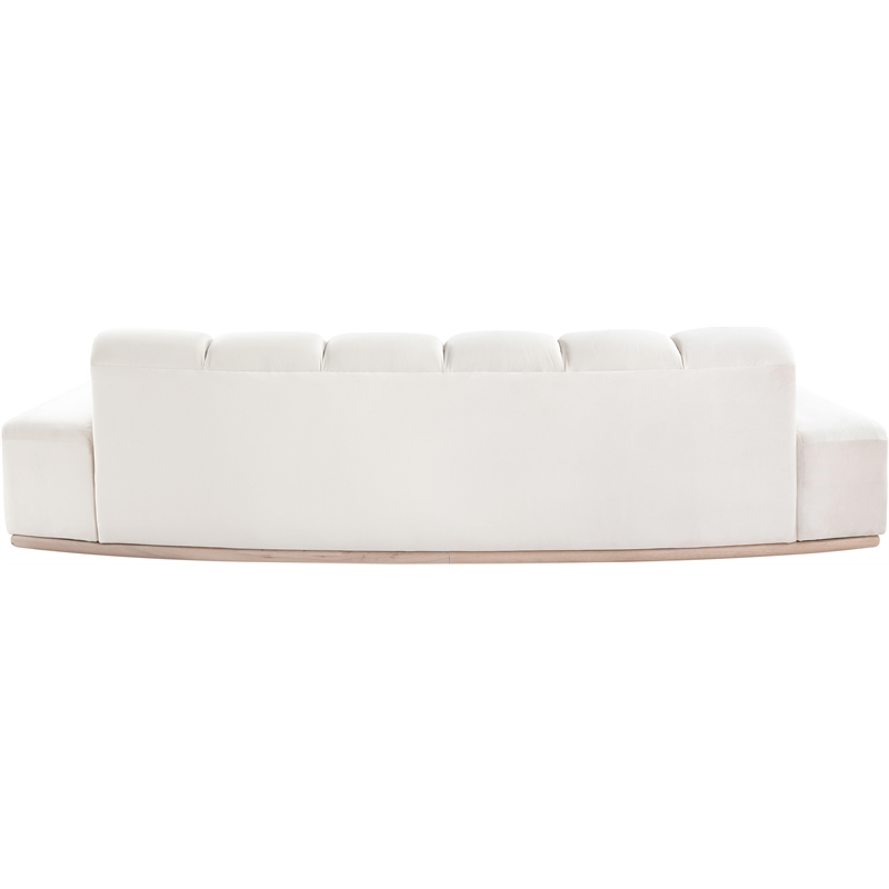 Bowery Hill Contemporary Deep Channel Tufted Cream Durable Velvet Sofa