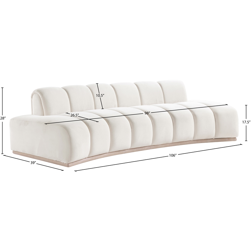 Bowery Hill Contemporary Deep Channel Tufted Cream Durable Velvet Sofa