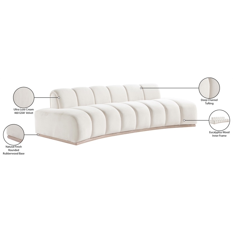 Bowery Hill Contemporary Deep Channel Tufted Cream Durable Velvet Sofa