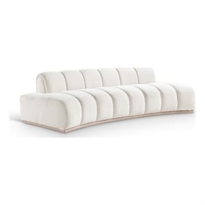 Bowery Hill Contemporary Deep Channel Tufted Cream Durable Velvet Sofa