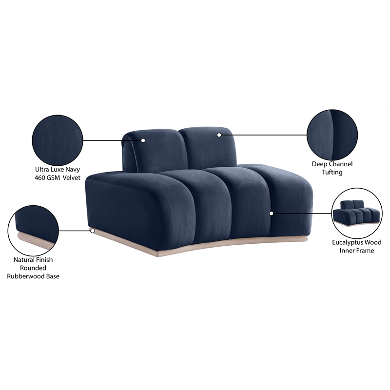 Bowery Hill Contemporary Deep Channel Tufted Navy Durable Velvet Chair