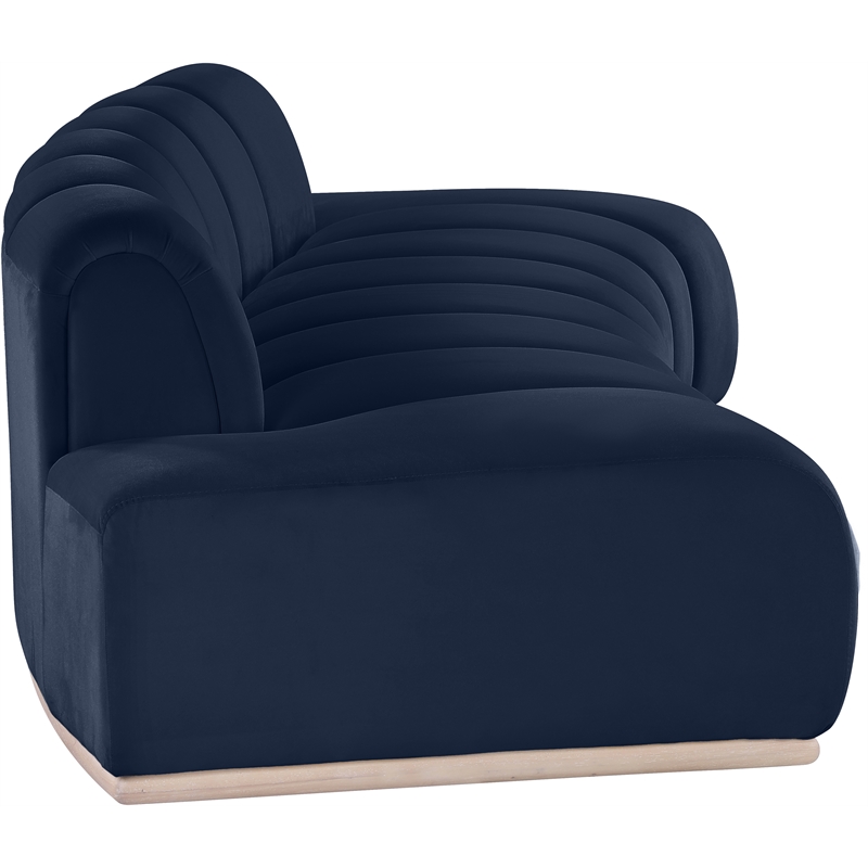 Bowery Hill Contemporary Deep Channel Tufted Navy Durable Velvet Sofa