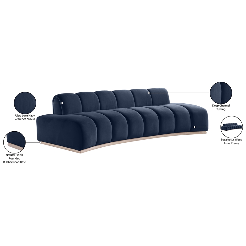 Bowery Hill Contemporary Deep Channel Tufted Navy Durable Velvet Sofa