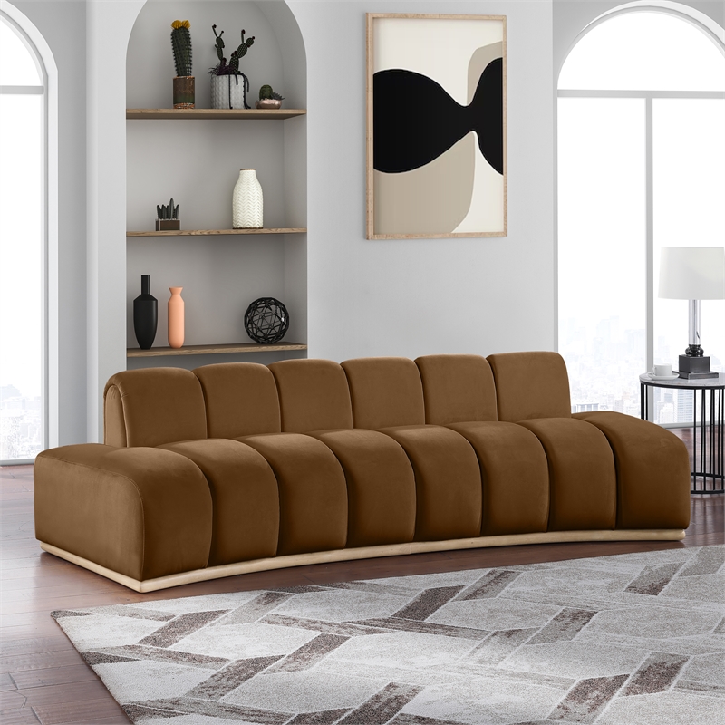 Bowery Hill Contemporary Deep Channel Tufted Saddle Durable Velvet Sofa