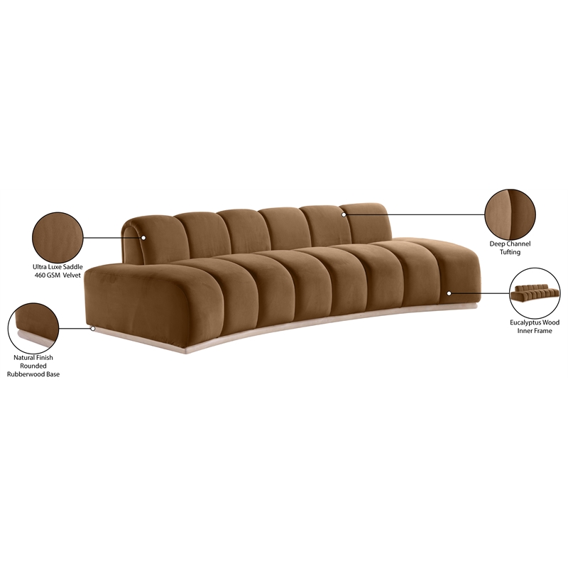 Bowery Hill Contemporary Deep Channel Tufted Saddle Durable Velvet Sofa