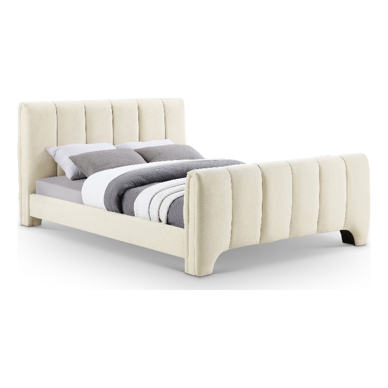 Bowery Hill Contemporary Soft Beige Chenille Fabric Queen Bed