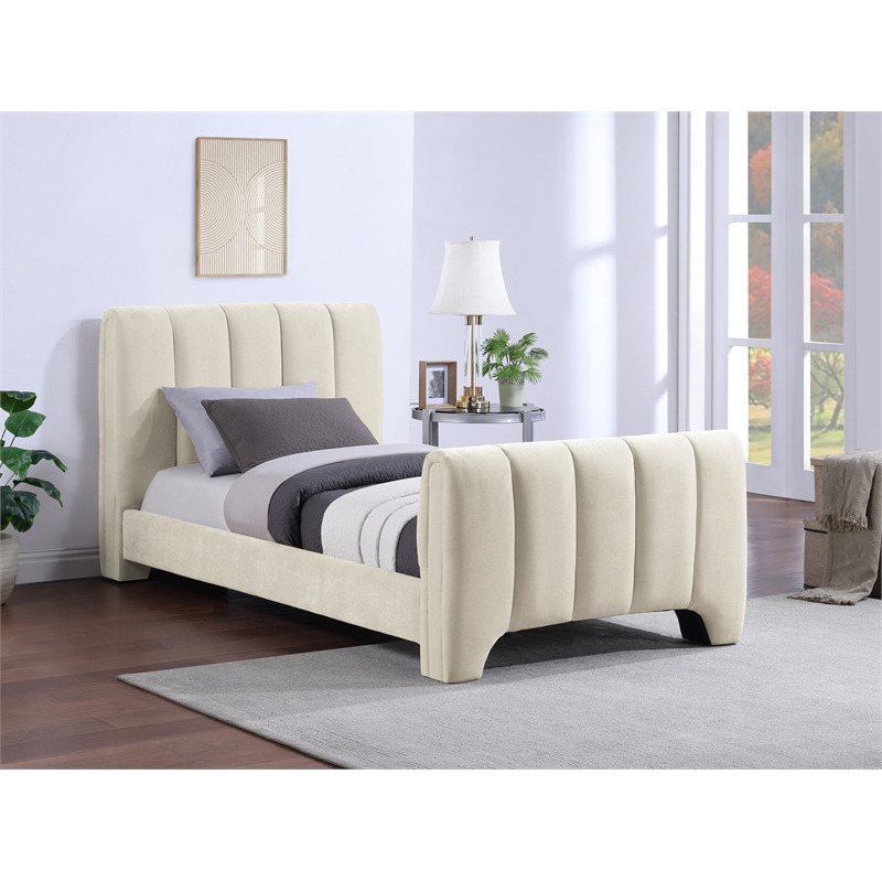 Bowery Hill Contemporary Soft Beige Chenille Fabric Twin Bed