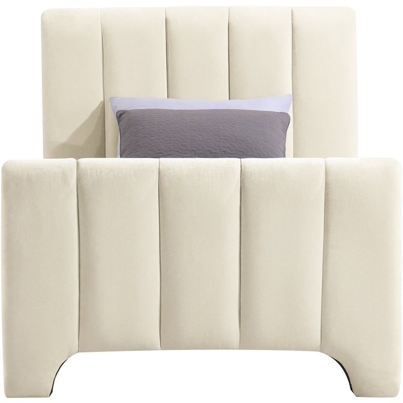 Bowery Hill Contemporary Soft Beige Chenille Fabric Twin Bed
