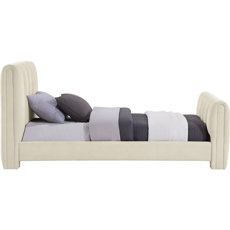 Bowery Hill Contemporary Soft Beige Chenille Fabric Twin Bed