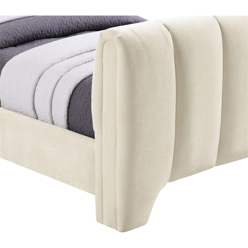 Bowery Hill Contemporary Soft Beige Chenille Fabric Twin Bed