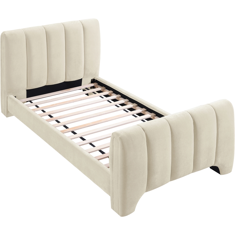 Bowery Hill Contemporary Soft Beige Chenille Fabric Twin Bed