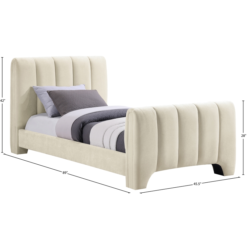 Bowery Hill Contemporary Soft Beige Chenille Fabric Twin Bed
