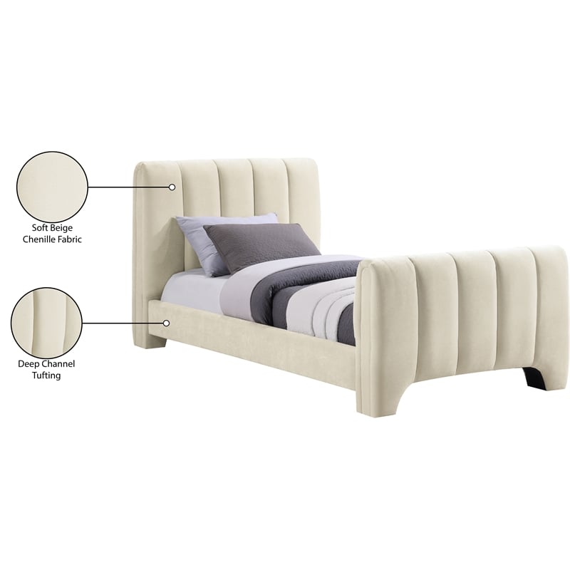 Bowery Hill Contemporary Soft Beige Chenille Fabric Twin Bed