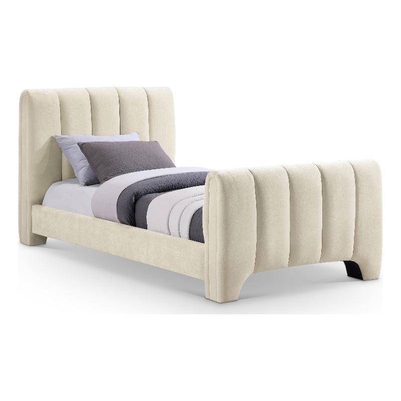Bowery Hill Contemporary Soft Beige Chenille Fabric Twin Bed