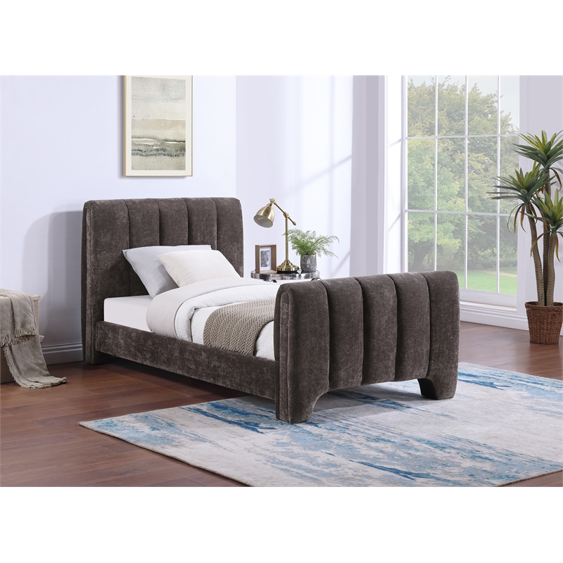 Bowery Hill Contemporary Soft Brown Chenille Fabric Twin Bed