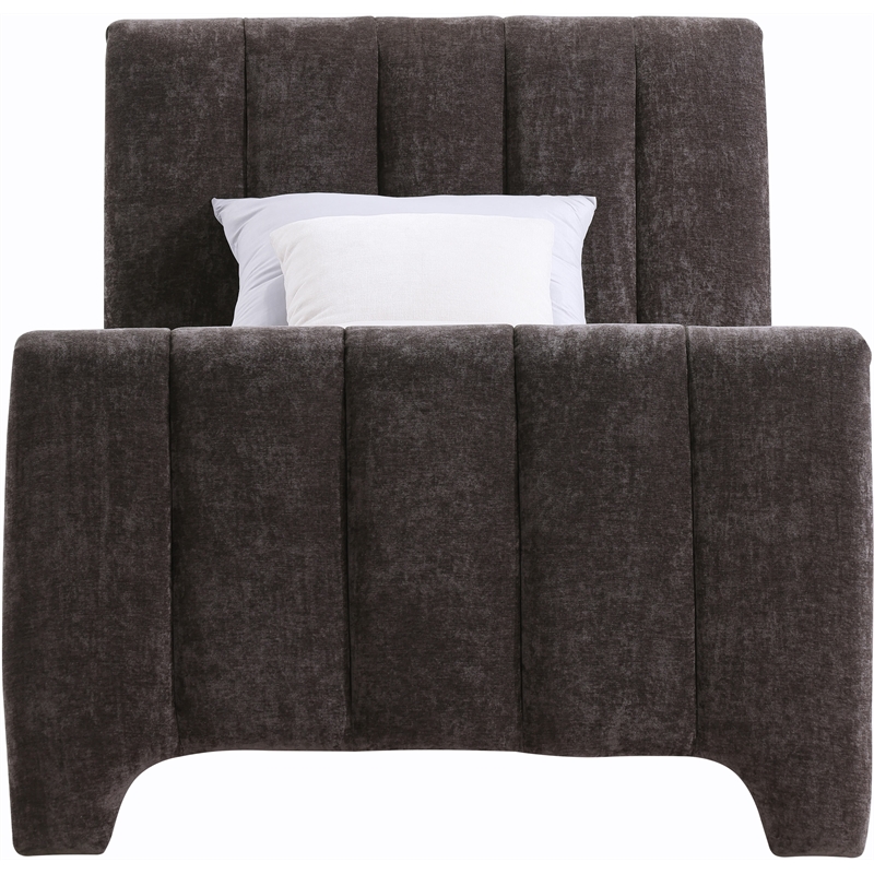 Bowery Hill Contemporary Soft Brown Chenille Fabric Twin Bed