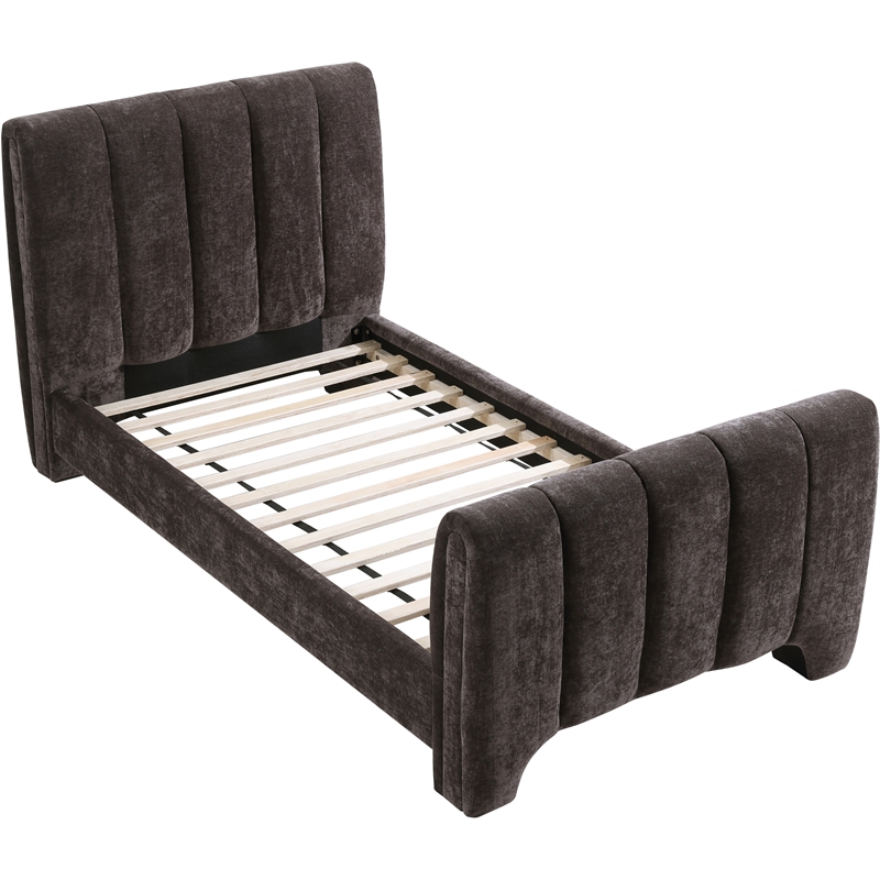 Bowery Hill Contemporary Soft Brown Chenille Fabric Twin Bed