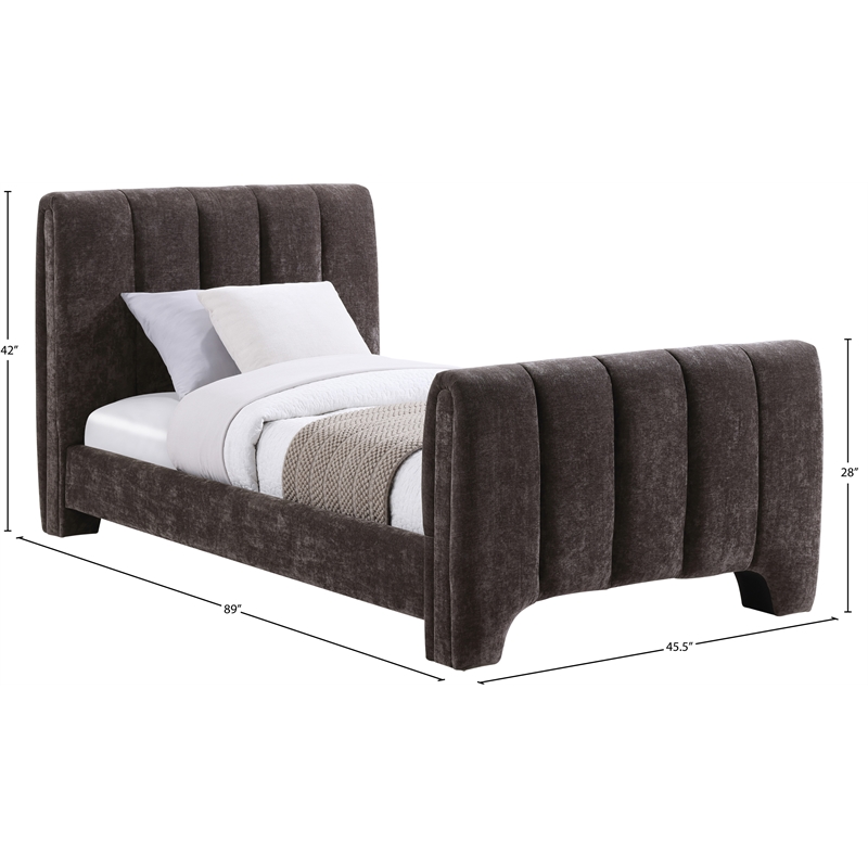 Bowery Hill Contemporary Soft Brown Chenille Fabric Twin Bed