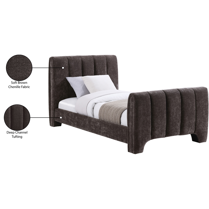 Bowery Hill Contemporary Soft Brown Chenille Fabric Twin Bed