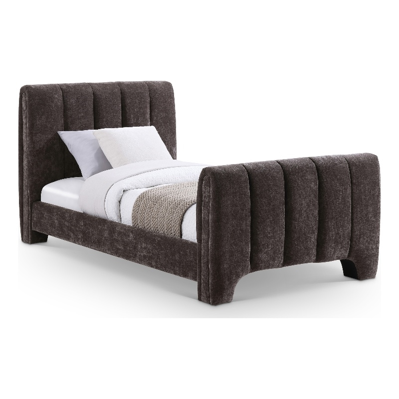 Bowery Hill Contemporary Soft Brown Chenille Fabric Twin Bed