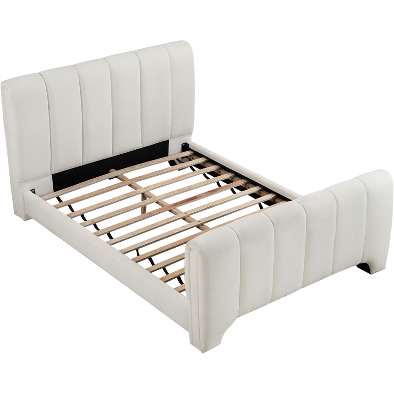 Bowery Hill Contemporary Soft Cream Chenille Fabric Queen Bed