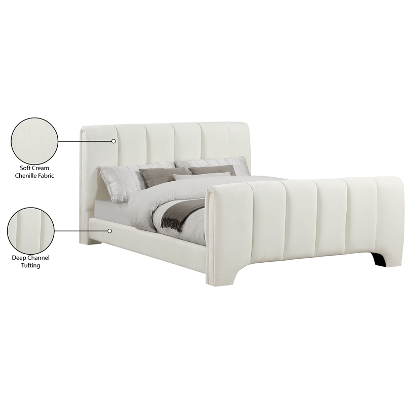 Bowery Hill Contemporary Soft Cream Chenille Fabric Queen Bed