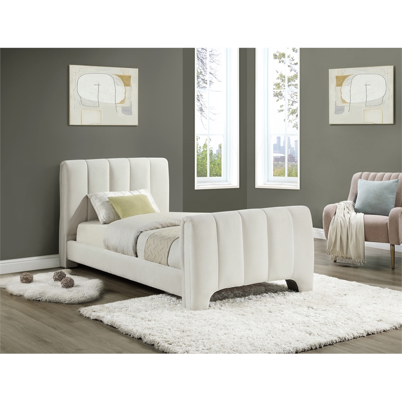 Bowery Hill Contemporary Soft Cream Chenille Fabric Twin Bed