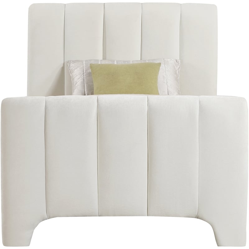 Bowery Hill Contemporary Soft Cream Chenille Fabric Twin Bed