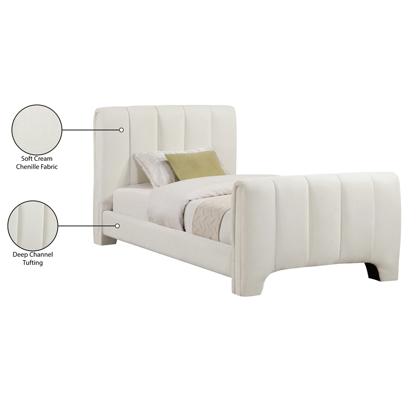 Bowery Hill Contemporary Soft Cream Chenille Fabric Twin Bed