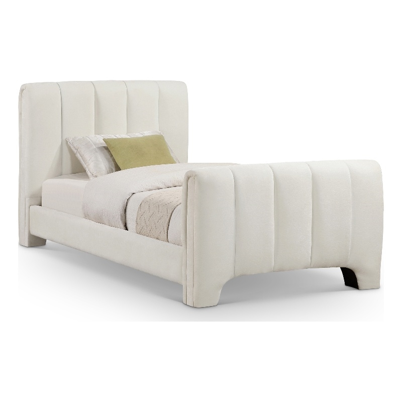 Bowery Hill Contemporary Soft Cream Chenille Fabric Twin Bed