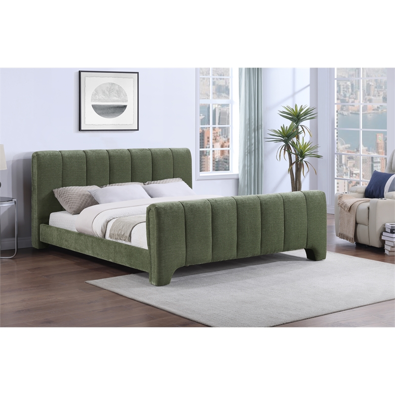Bowery Hill Contemporary Soft Green Chenille Fabric Full Bed