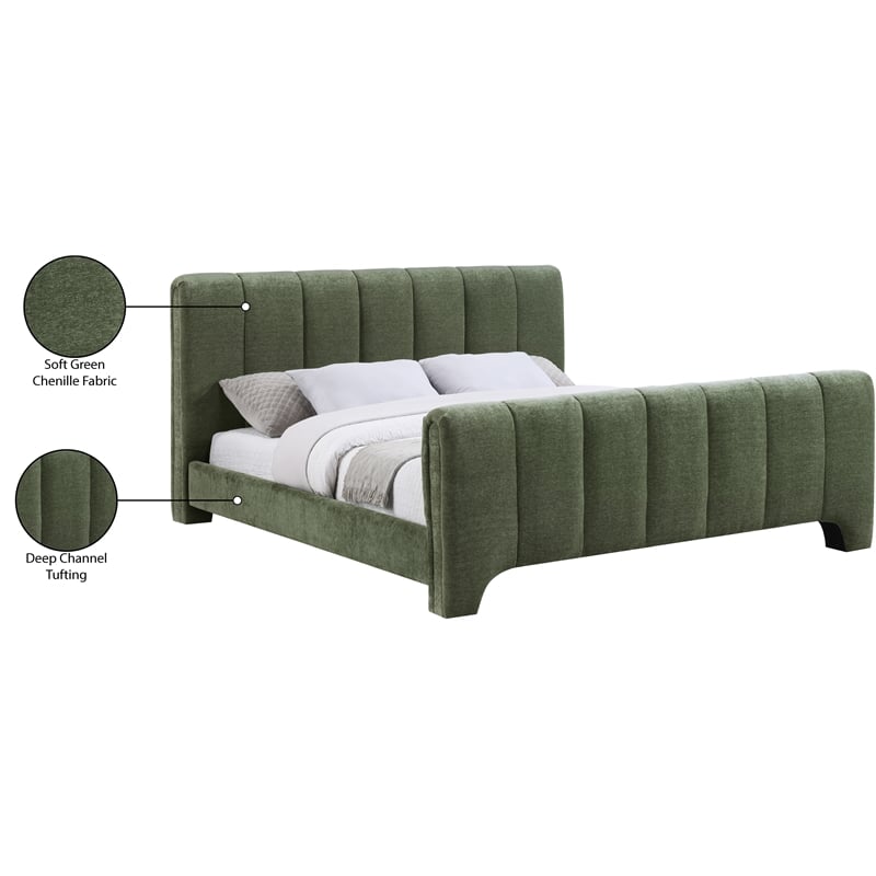 Bowery Hill Contemporary Soft Green Chenille Fabric Full Bed