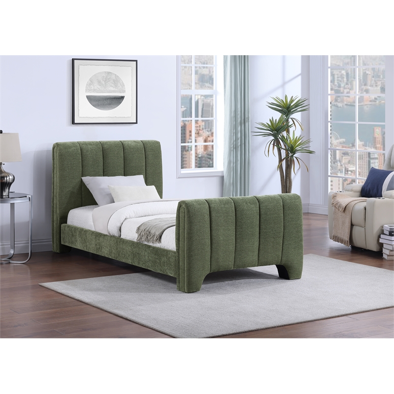 Bowery Hill Contemporary Soft Green Chenille Fabric Twin Bed