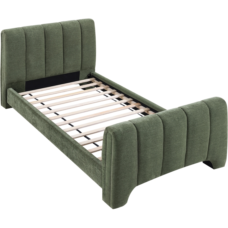 Bowery Hill Contemporary Soft Green Chenille Fabric Twin Bed
