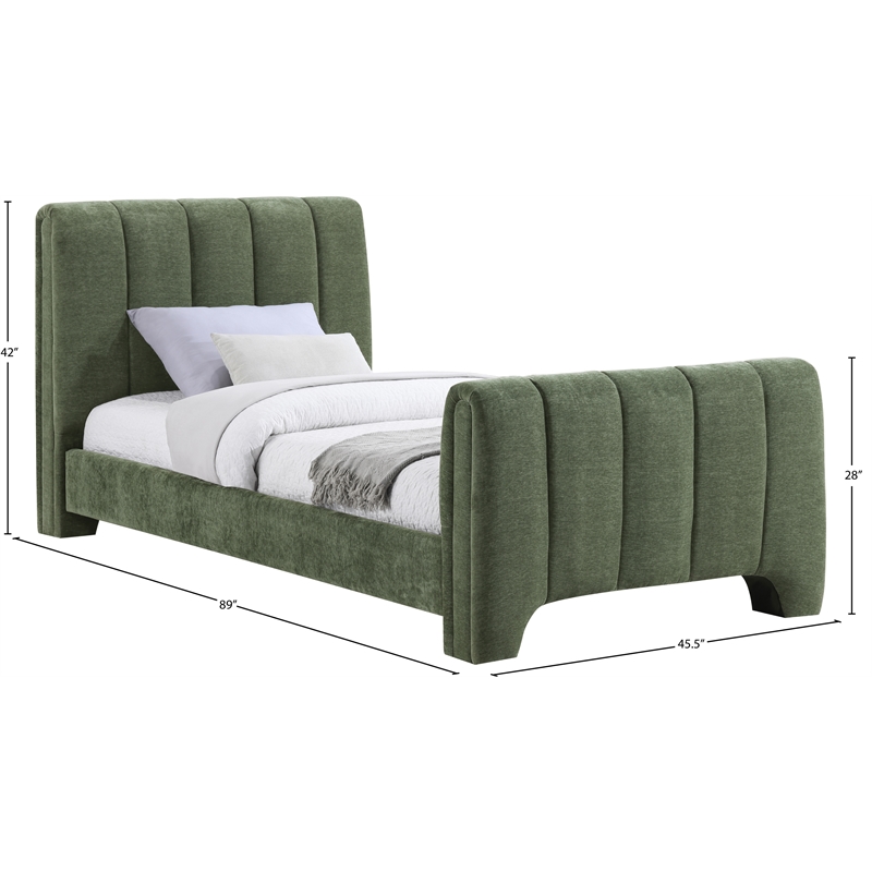 Bowery Hill Contemporary Soft Green Chenille Fabric Twin Bed